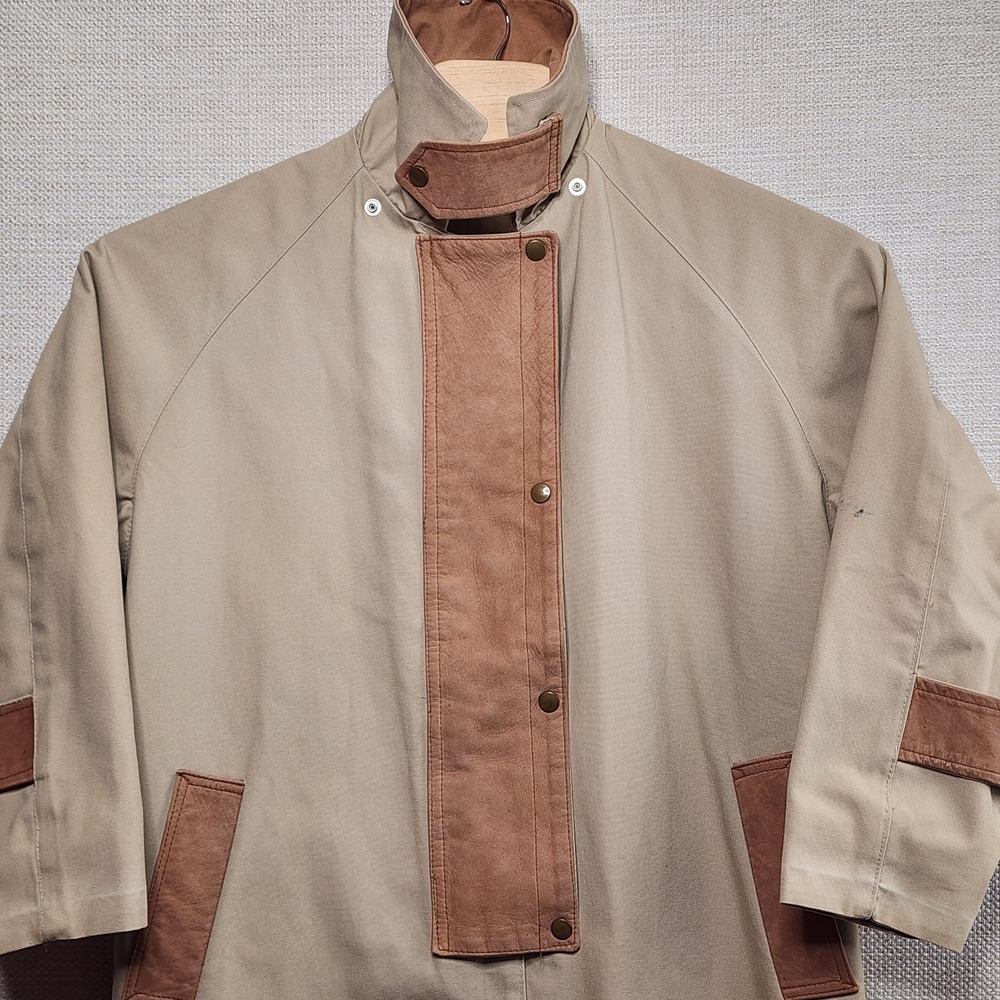 VTG Diamond Denim & Leather Riding Coat Men's M Duster Leather Trim Western READ